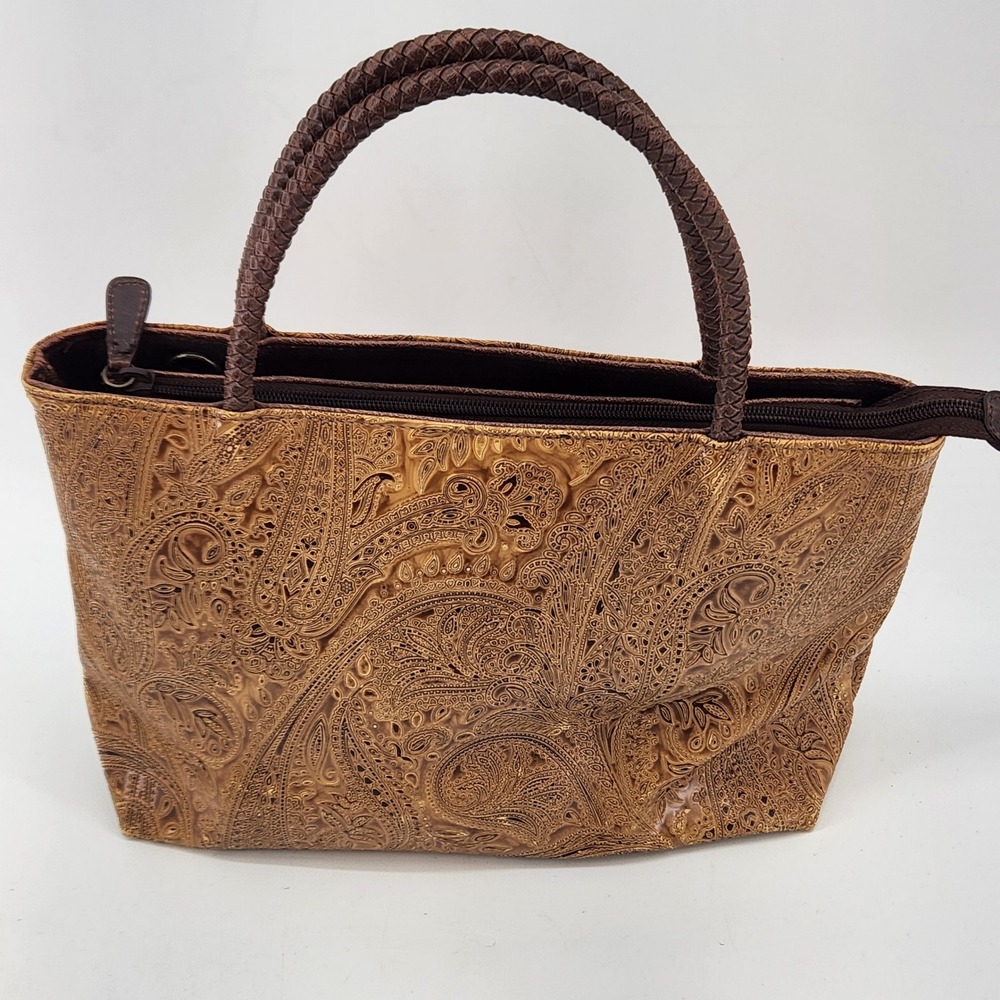 Relic Leather Tote Bag Brown Tooled Embossed Small Handbag‎ Top Handle